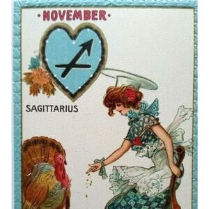 Tuck Postcard Signed Dwig Victorian Lady November Zodiac Sagittarius Series 128